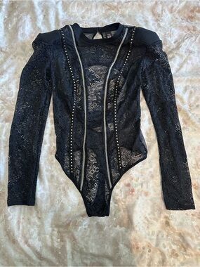 Victoria's Secret Black Lace Long-Sleeve Bodysuit